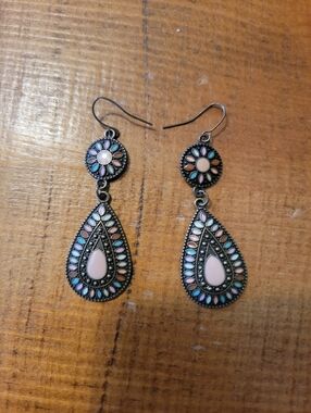 Round Teardrop Spring Pastel Colors Bronze Colored Dangle Hook Earrings